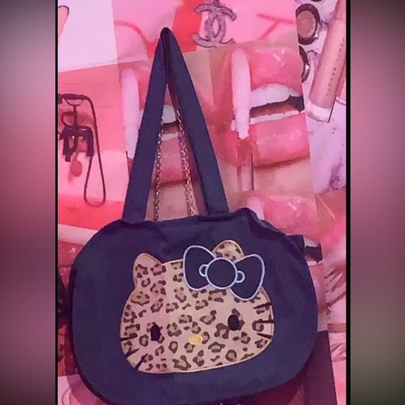 🆕 Hello Kitty Leopard Denim Tote Bag, Canvas Shoulder Large Capacity Women's - Picture 3 of 10